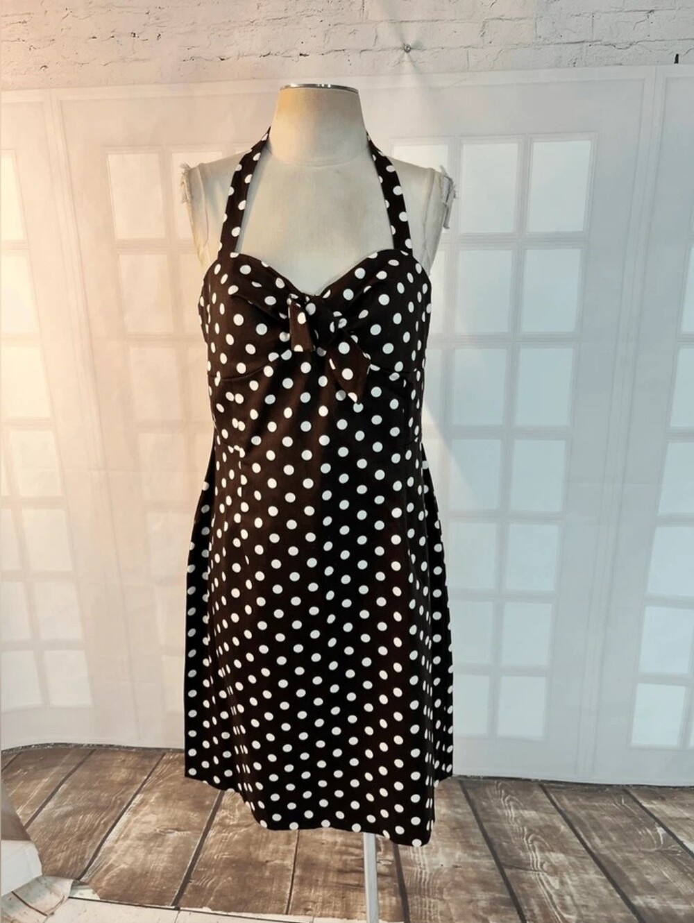 Women’s Black and White Polka Dot Halter Dress
